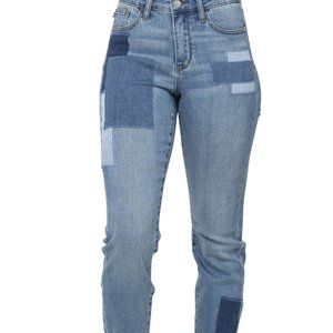 Judy Blue Double Cuffed Patch High Waist Boyfriend Jeans